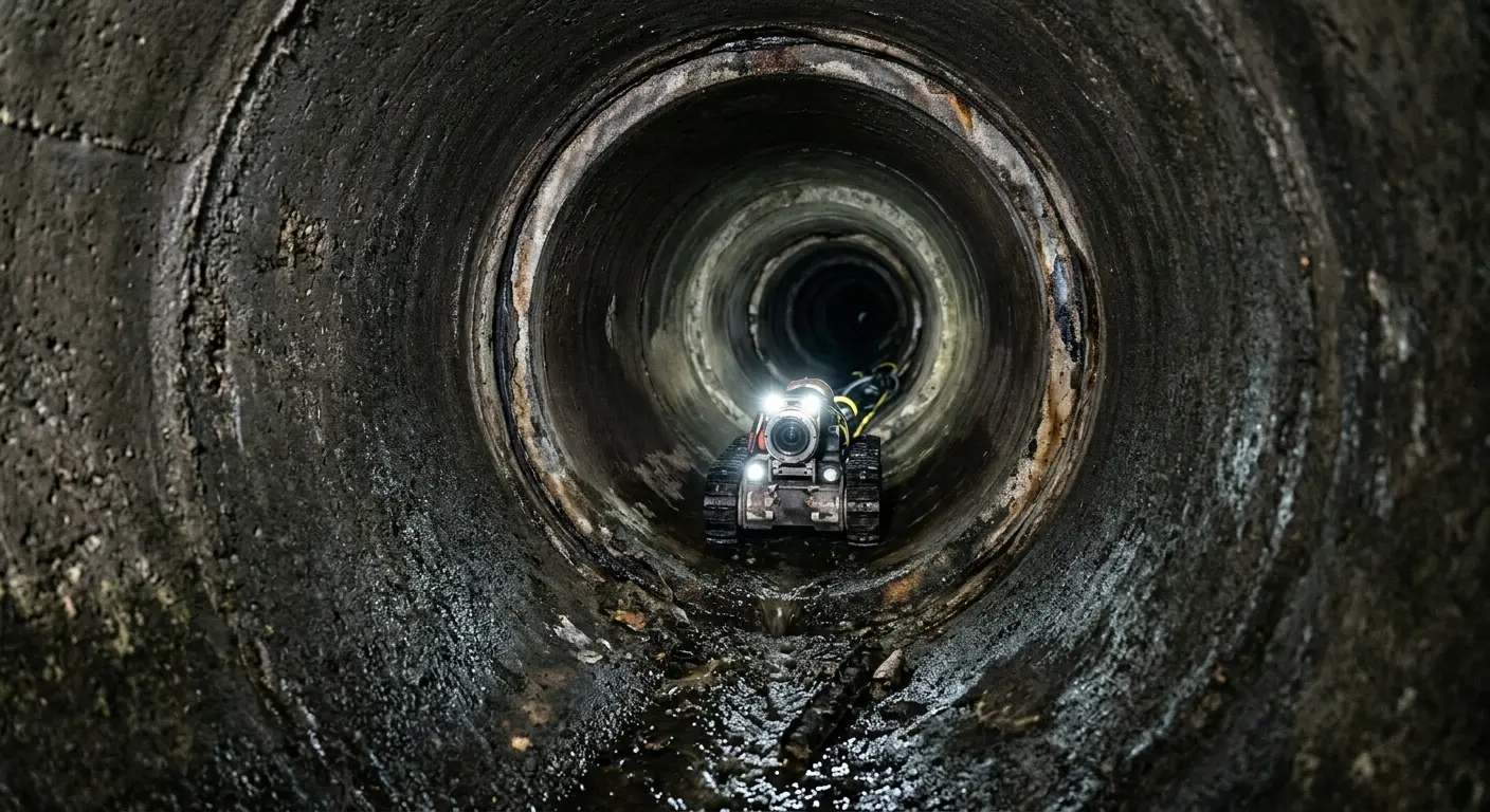Robotic sewer camera inspecting pipe interior for Sewer Line Cleaning in Bowie